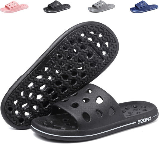 Shower Shoes for Women Men, Quick Drying Shower Sandals with Drain Holes