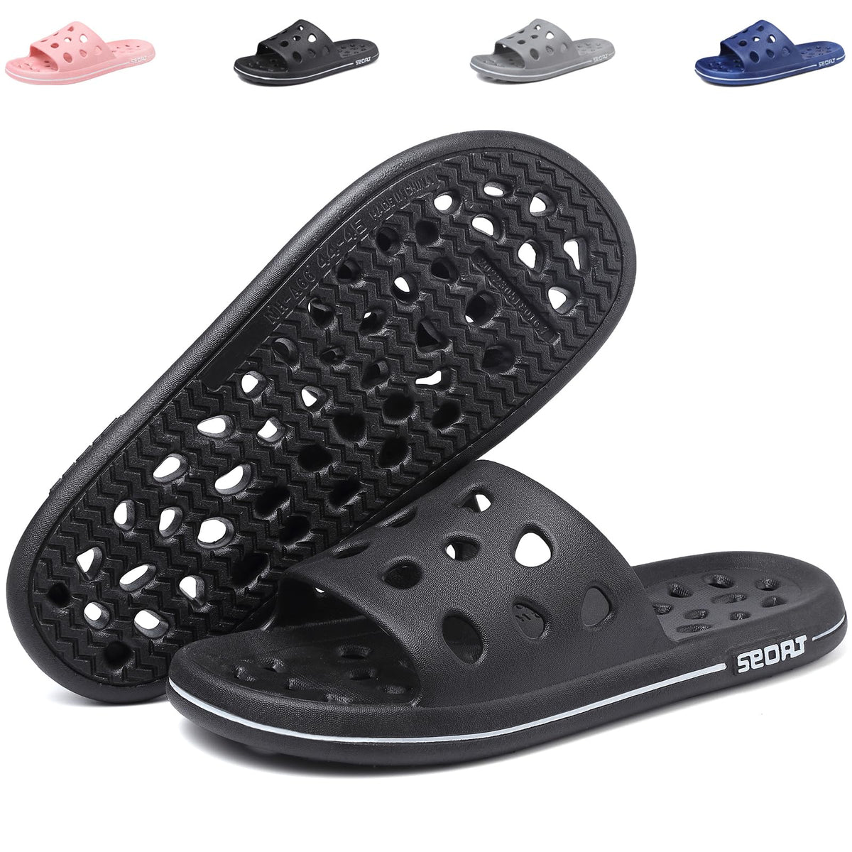 Shower Shoes for Women Men, Quick Drying Shower Sandals with Drain Holes