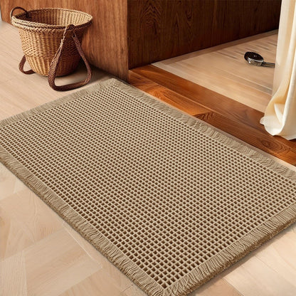 IM HOME Waffle Bath Mat Set 2 Piece Olive Green,Woven Modern Bath Rug Mats, Absorbent Non Slip Bath Floor Mat, Soft Washable Boho Bath Rugs with Tassels for Bathroom, Bedroom, Kitchen,Tub