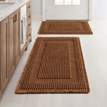 MIULEE Set of 2 Waffle Bathroom Rugs Brown Boho Bath Mat 17x24+18x30 in