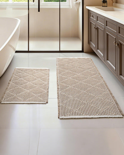 Furicher Waffle Bath Mat Set, Non Slip Bathroom Rugs 2 Piece, Brown & White