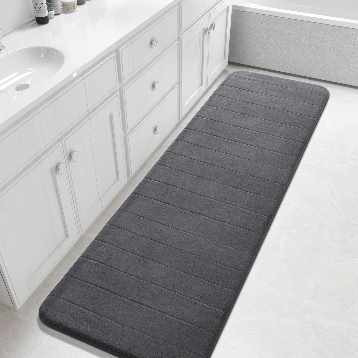 Yimobra Memory Foam Bath Mat, Super Soft Absorbent Bathroom Rug Non Slip, Quick Dry, Machine Washable Floor Carpet for Tub Shower, Home Decor Accessories, 24x17, Cream