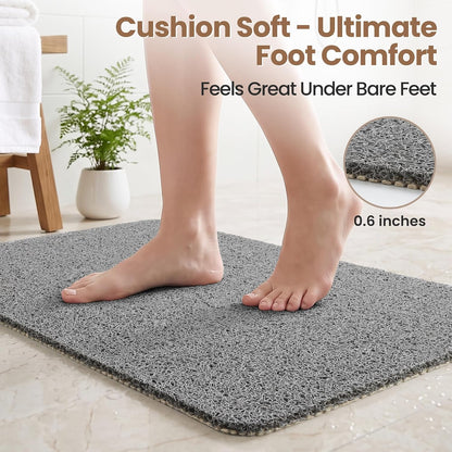 LuxStep Shower Mat Bathtub Mat,24x16 inch, Non-Slip Bath Mat with Drain, Quick Drying PVC Loofah Bathmat for Tub,Shower,Bathroom (Phthalate Free,Grey)