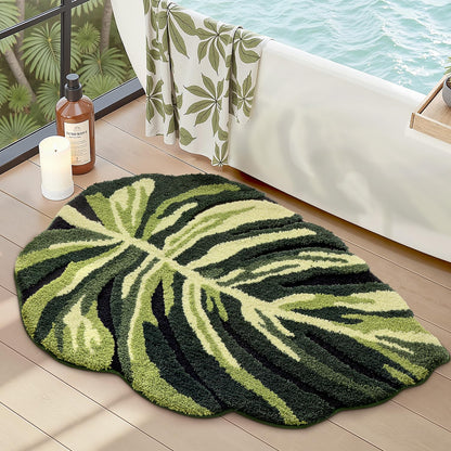 LUMI Bathroom Rug Green Leaf, Absorbent Non Slip Bath Mat, 31.5"x47"
