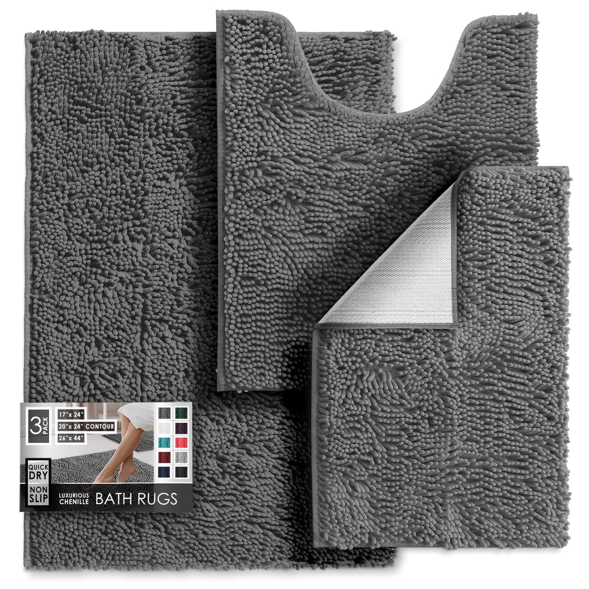 Hearth & Harbor Bathroom Rugs, Chenille Bath Mat - Machine Washable Bath Mats for Bathroom Non-Slip Backing Rubber, Quick Dry Bathroom Mat