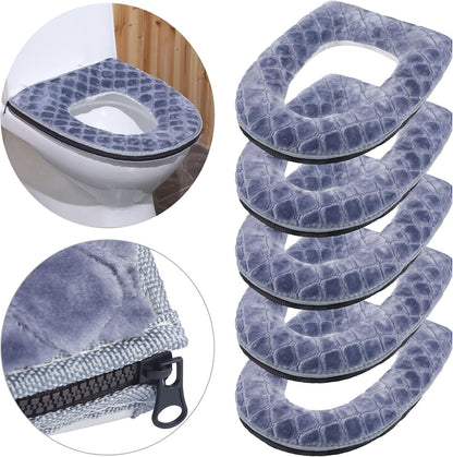 Drydiet 5 Pcs Toilet Seat Cover with Zipper, Washable Warmer Winter Pad