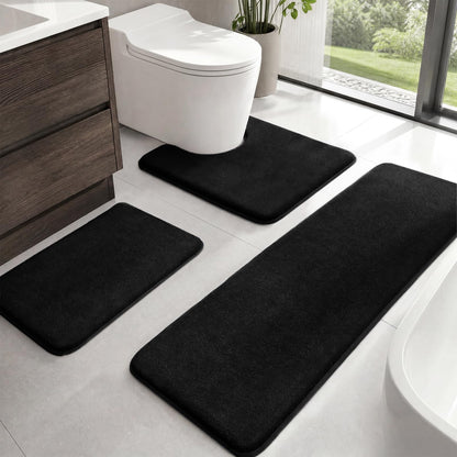 HUXMEYSON Bathroom Rugs Sets 3 Piece, Non-Slip & Quick Dry Bath Mat Set, Ultra Soft Velvet Bath Rugs for Bathroom, Toilet and Shower Floor, Grey