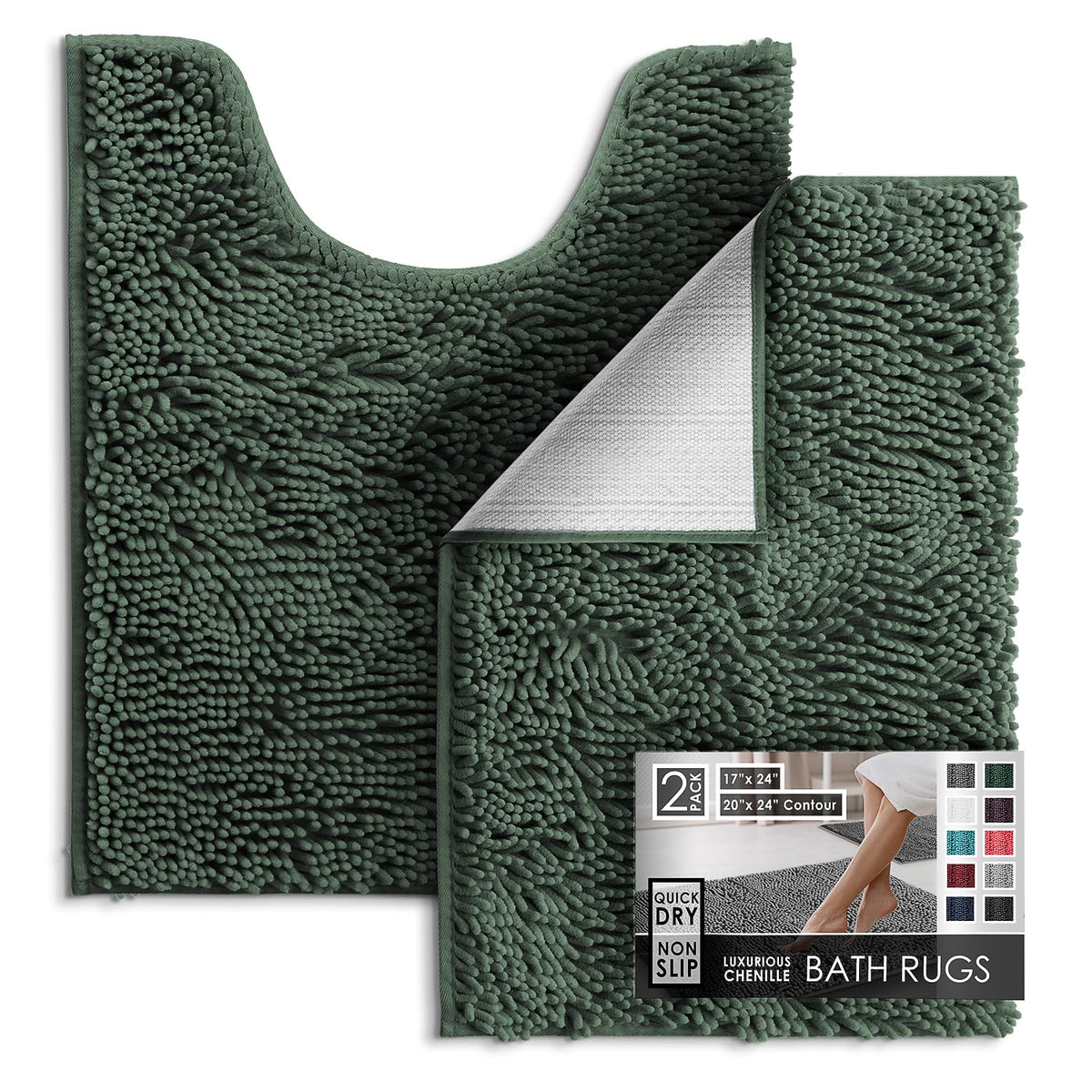 Hearth & Harbor Bathroom Rugs, Chenille Bath Mat - Machine Washable Bath Mats for Bathroom Non-Slip Backing Rubber, Quick Dry Bathroom Mat
