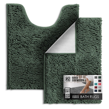 Hearth & Harbor Bathroom Rugs, Chenille Bath Mat - Machine Washable Bath Mats for Bathroom Non-Slip Backing Rubber, Quick Dry Bathroom Mat