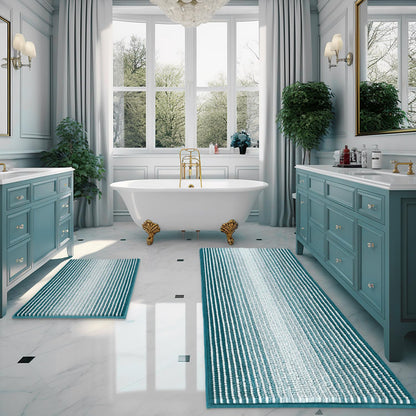 BSICPRO Bathroom Rugs Sets 2 Piece, Non Slip Striped Bath Mats, Sage
