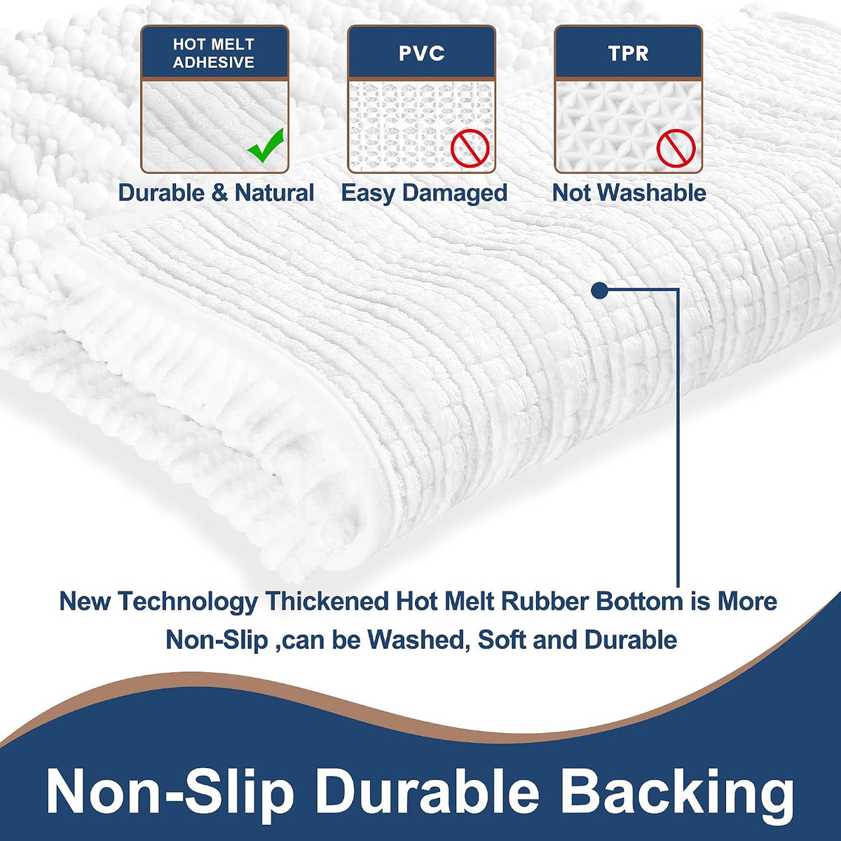 Luxury Chenille White Bathroom Rugs Sets 2 Piece, Thickened Hot Melt Rubber Bottom Bath Mats for Bathroom Non Slip,Bath Rugs Quick Dry Machine Washable for Shower Mat (32"x20"+17"x24")