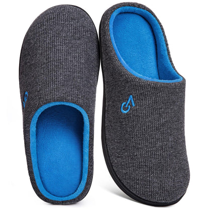 VeraCosy Men's Two-Tone House Slippers Memory Foam Indoor Rubber Sole