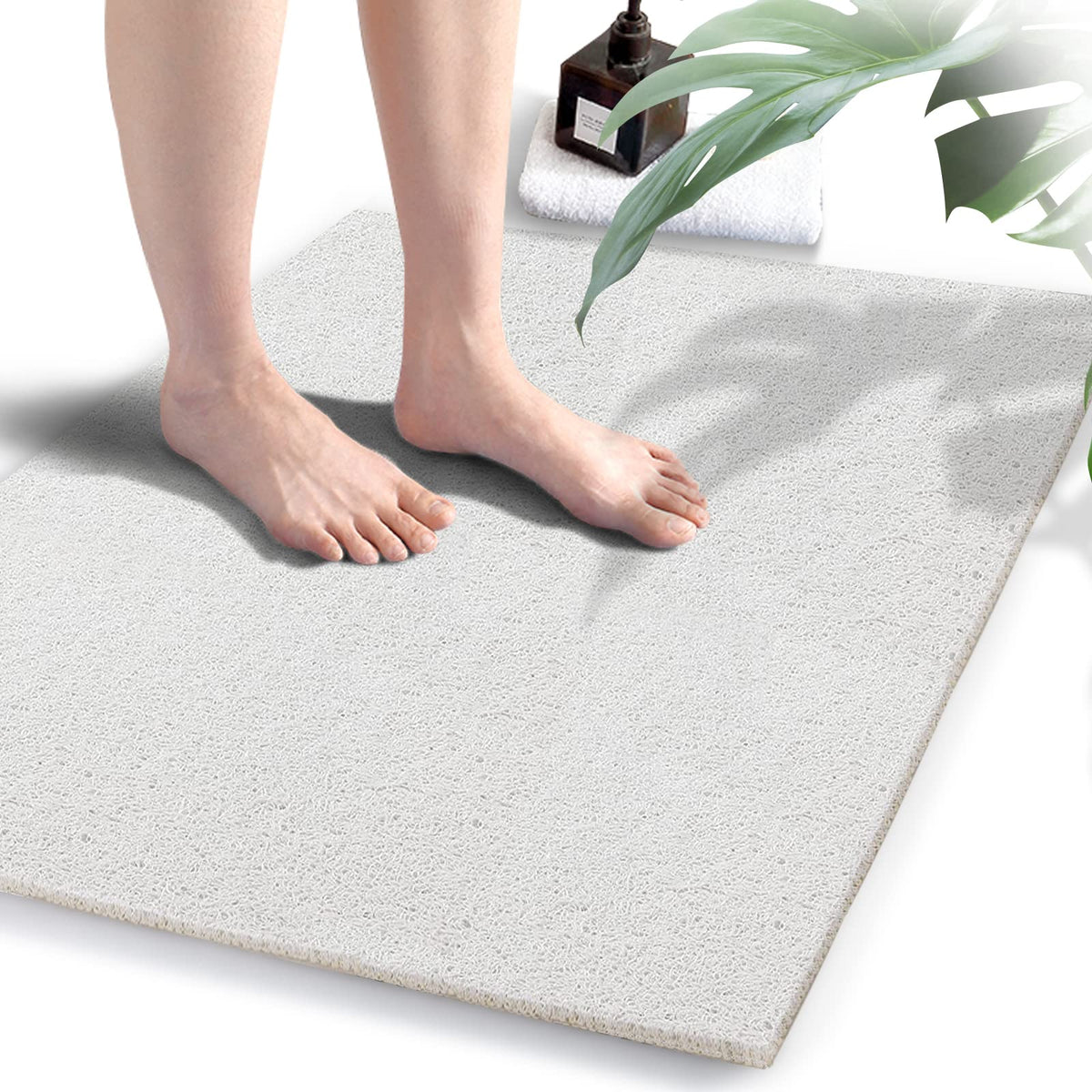 godehone Shower Mats Non Slip Without Suction Cups, PVC Loofah Bathroom Mats, Loofah Mats for Shower and Bathroom, Quick Drying, 15.7× 36 Inch, Grey