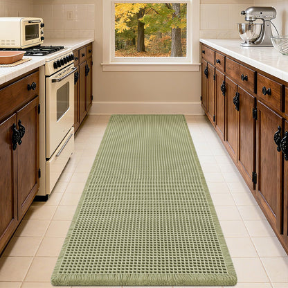 IM HOME Waffle Bath Mat Set 2 Piece Olive Green,Woven Modern Bath Rug Mats, Absorbent Non Slip Bath Floor Mat, Soft Washable Boho Bath Rugs with Tassels for Bathroom, Bedroom, Kitchen,Tub