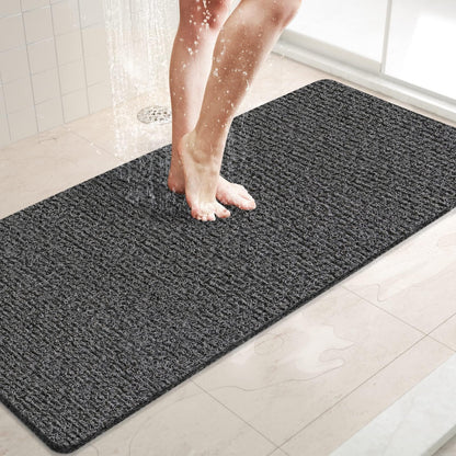 LuxStep Shower Mat Bathtub Mat,24x16 inch, Non-Slip Bath Mat with Drain, Quick Drying PVC Loofah Bathmat for Tub,Shower,Bathroom (Phthalate Free,Grey)