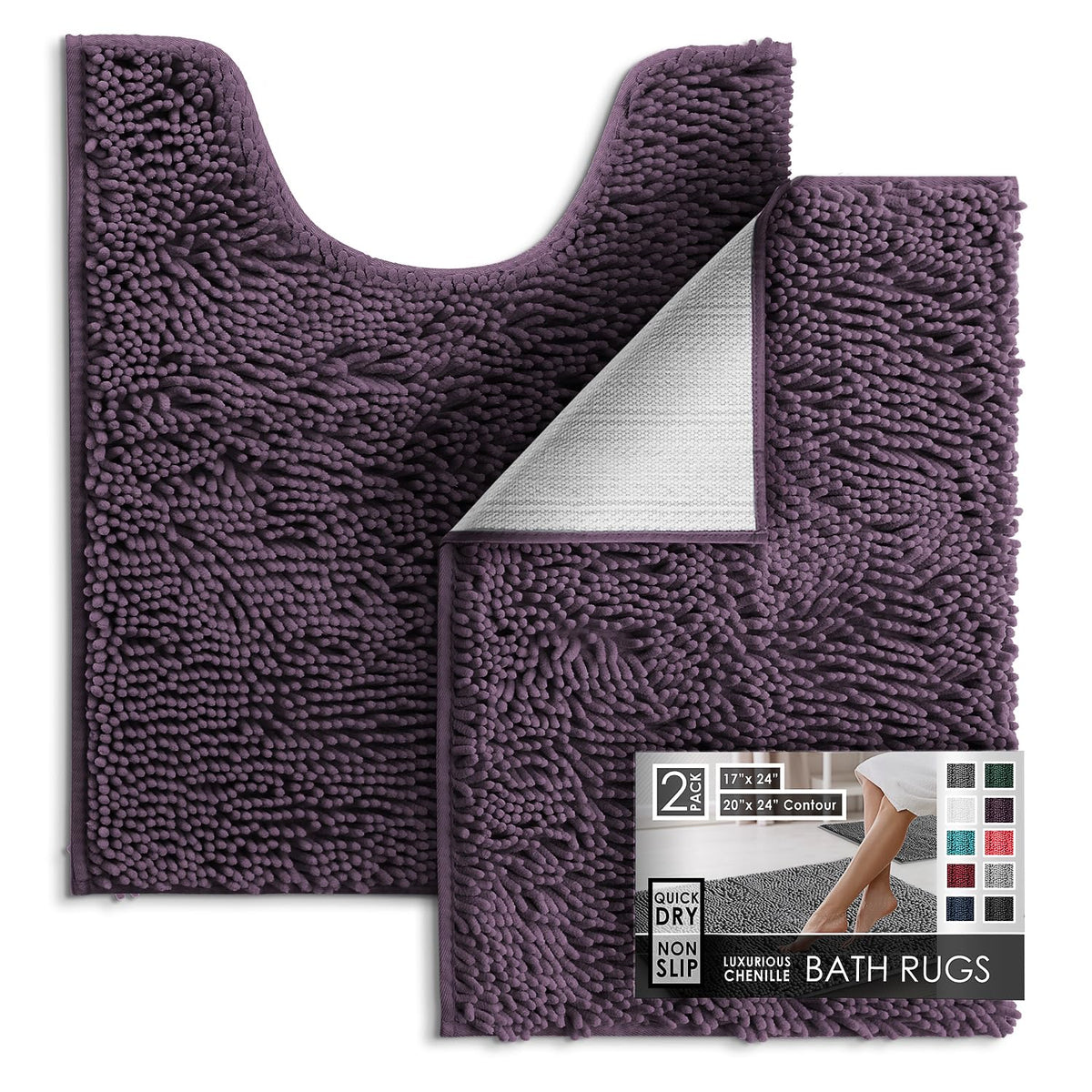 Hearth & Harbor Bathroom Rugs, Chenille Bath Mat - Machine Washable Bath Mats for Bathroom Non-Slip Backing Rubber, Quick Dry Bathroom Mat