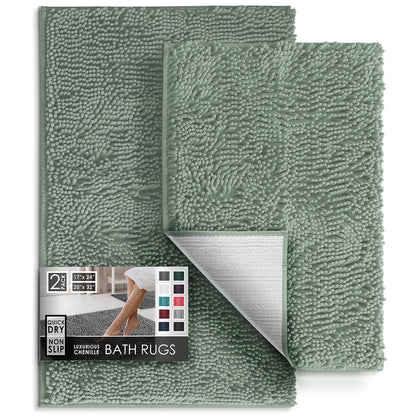Hearth & Harbor Bathroom Rugs, Chenille Bath Mat - Machine Washable Bath Mats for Bathroom Non-Slip Backing Rubber, Quick Dry Bathroom Mat