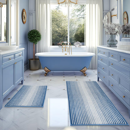 BSICPRO Bathroom Rugs Sets 2 Piece, Non Slip Striped Bath Mats, Fog Blue