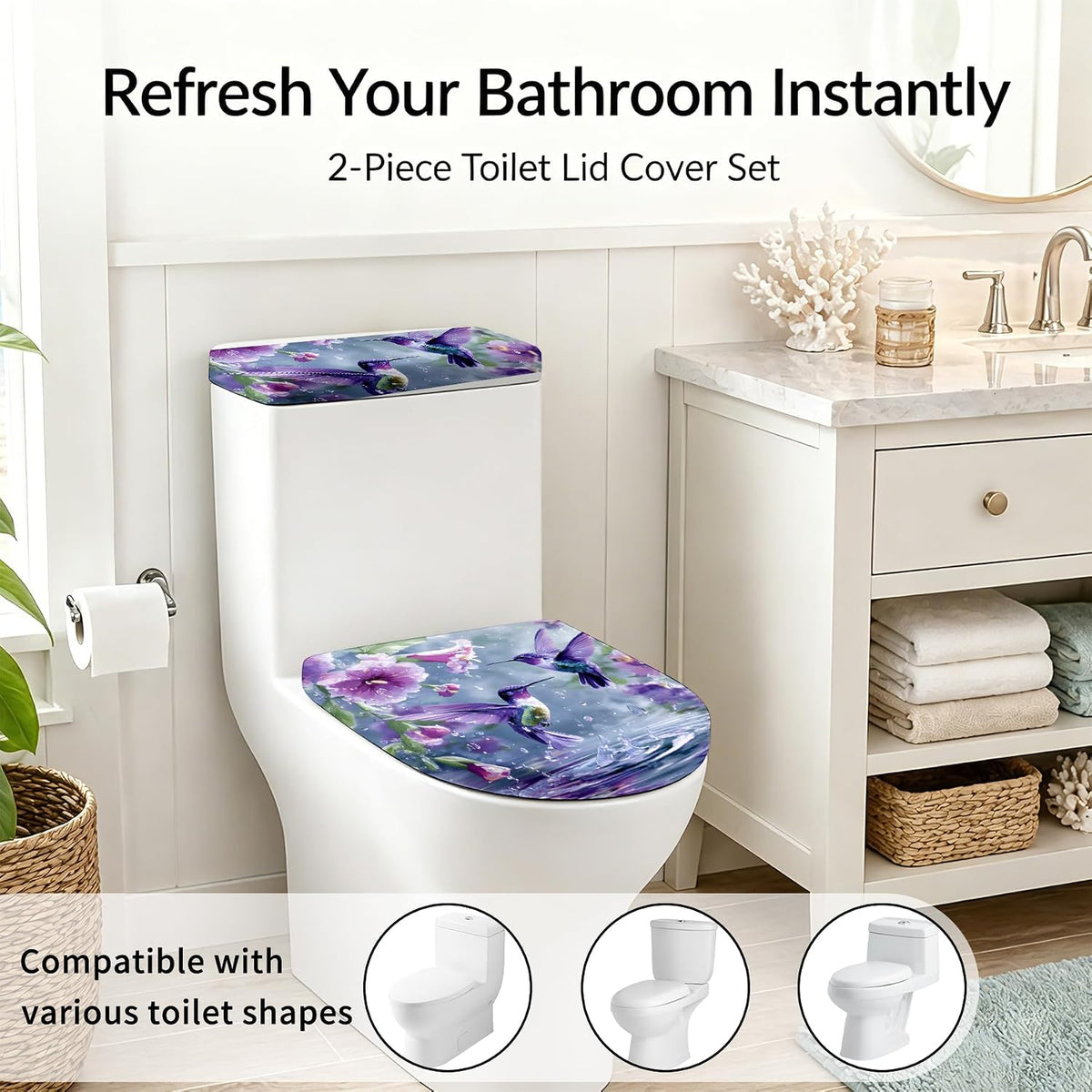 2 Piece Toilet Seat Cover Set with Tank Cover for Bathroom Decor