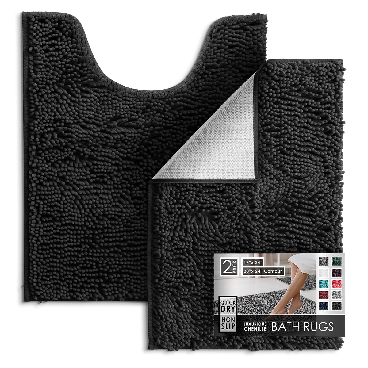 Hearth & Harbor Bathroom Rugs, Chenille Bath Mat - Machine Washable Bath Mats for Bathroom Non-Slip Backing Rubber, Quick Dry Bathroom Mat