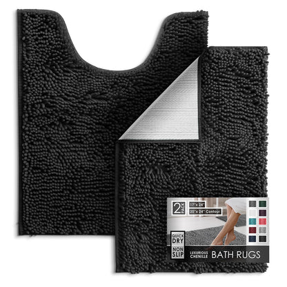 Hearth & Harbor Bathroom Rugs, Chenille Bath Mat - Machine Washable Bath Mats for Bathroom Non-Slip Backing Rubber, Quick Dry Bathroom Mat
