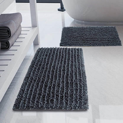Luxury Chenille White Bathroom Rugs Sets 2 Piece, Thickened Hot Melt Rubber Bottom Bath Mats for Bathroom Non Slip,Bath Rugs Quick Dry Machine Washable for Shower Mat (32"x20"+17"x24")