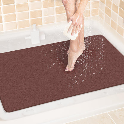 LuxStep Shower Mat Bathtub Mat,24x16 inch, Non-Slip Bath Mat with Drain, Quick Drying PVC Loofah Bathmat for Tub,Shower,Bathroom (Phthalate Free,Grey)