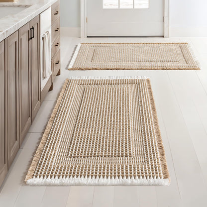 MIULEE Set of 2 Waffle Bathroom Rugs Brown Boho Bath Mat 17x24+18x30 in