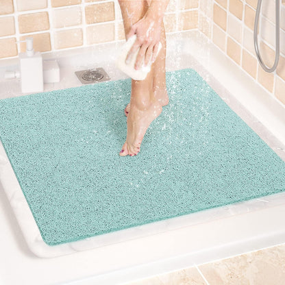 LuxStep Shower Mat Bathtub Mat,24x16 inch, Non-Slip Bath Mat with Drain, Quick Drying PVC Loofah Bathmat for Tub,Shower,Bathroom (Phthalate Free,Grey)