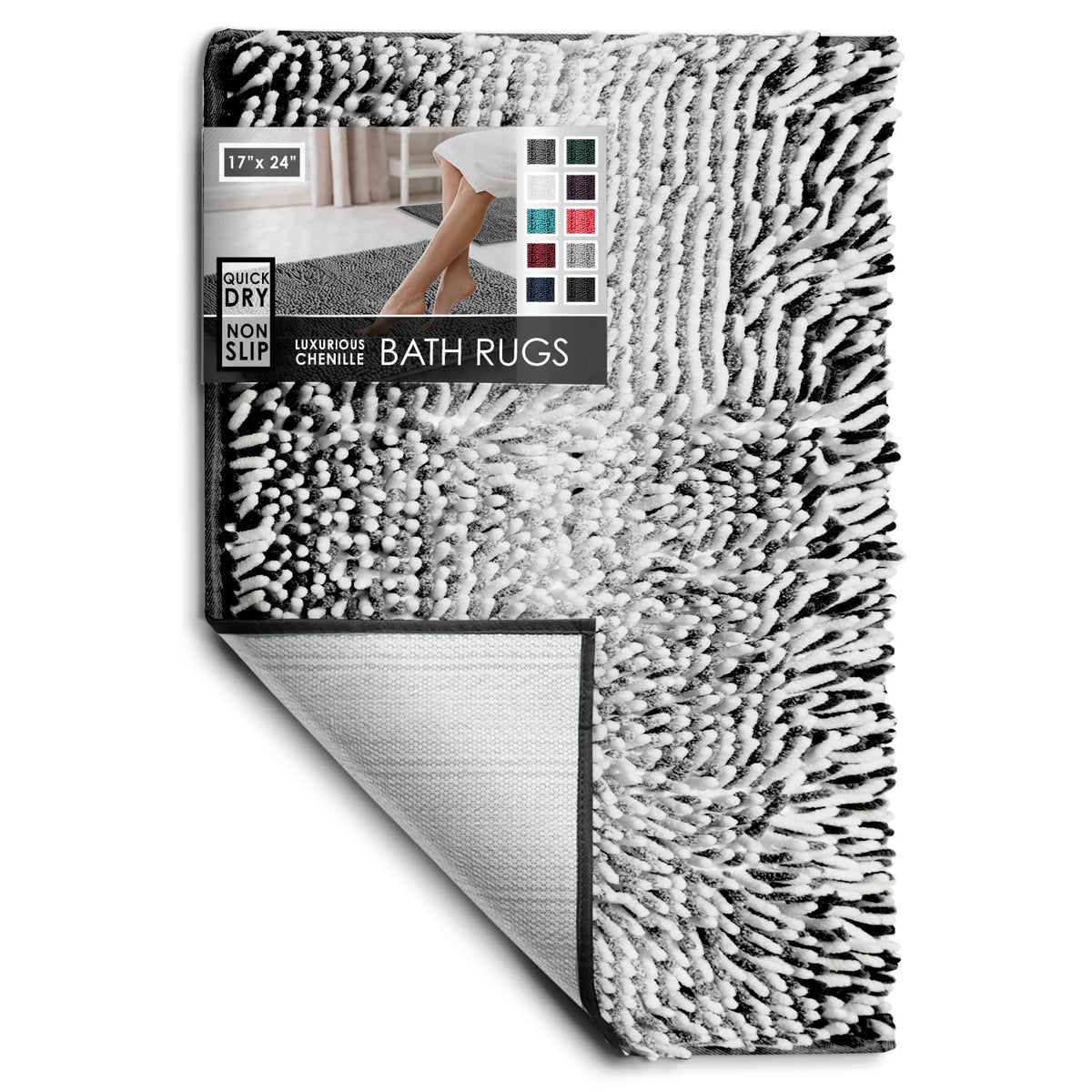 Hearth & Harbor Bathroom Rugs, Chenille Bath Mat - Machine Washable Bath Mats for Bathroom Non-Slip Backing Rubber, Quick Dry Bathroom Mat