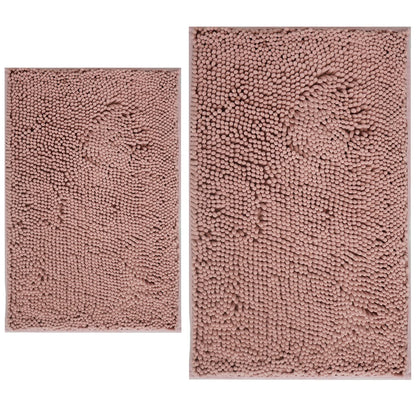 BOANKODU Bathroom Rugs Sets 2 Piece, Extra Soft Chenille Bath Mat Absorbent Bathroom Rug, Bathroom Mat with PVC Non-Slip Bottom, Machine Washable Bath Rugs (32x20 Inch + 24x16 Inch, Light Grey)