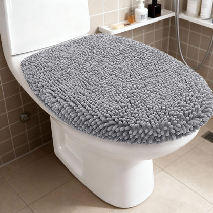RUN HELIX Bathroom Toilet Lid Cover,Chenille Machine Washable Seat Covers, 17.5x15, Stays in Place Rubber Backing, Fits Most Round, Elongated and Oblong Lids, Accessories Decor, Blue