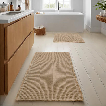 JIUZHEN Set of 2 Waffle Bath Mats Boho Bath Rugs 16"x24"+20"x32", Brown