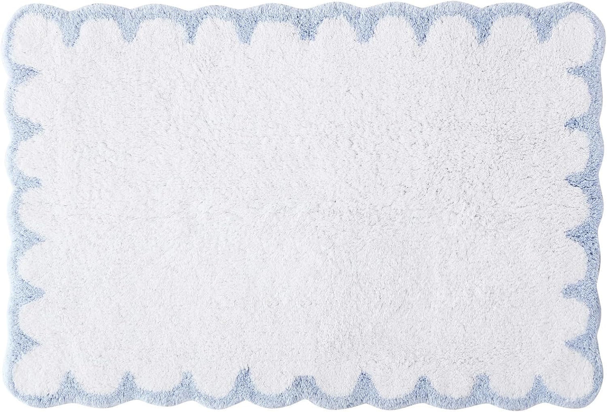 Peri Home Scalloped Bath Rug 20" x 30" White with Blue 1-Piece