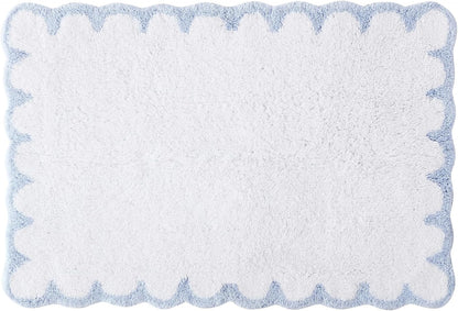Peri Home Scalloped Bath Rug 20" x 30" White with Blue 1-Piece