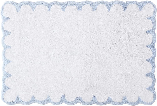 Peri Home Scalloped Bath Rug 20" x 30" White with Blue 1-Piece
