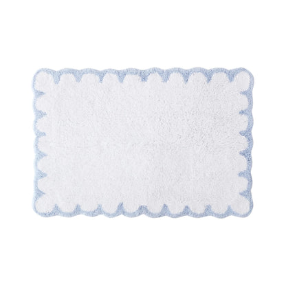 Peri Home Scalloped Bath Rug 20" x 30" White with Blue 1-Piece