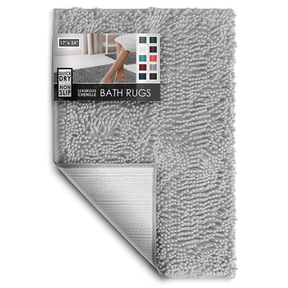 Hearth & Harbor Bathroom Rugs, Chenille Bath Mat - Machine Washable Bath Mats for Bathroom Non-Slip Backing Rubber, Quick Dry Bathroom Mat