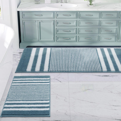 BSICPRO Bathroom Rugs Sets 2 Piece, Non Slip Striped Bath Mats, Sage
