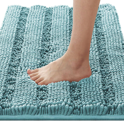 H.VERSAILTEX Bath Rugs for Bathroom Non Slip Bath Mats Extra Thick Chenille Striped Rug 20" x 32" Absorbent Non Skid Fluffy Soft Shaggy Washable Dry Fast Plush Mat for Indoor, Bath Room, Tub - Sage