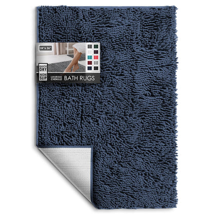Hearth & Harbor Bathroom Rugs, Chenille Bath Mat - Machine Washable Bath Mats for Bathroom Non-Slip Backing Rubber, Quick Dry Bathroom Mat