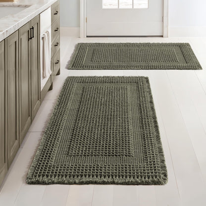 MIULEE Set of 2 Waffle Bathroom Rugs Brown Boho Bath Mat 17x24+18x30 in
