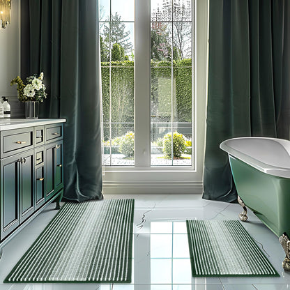 BSICPRO Bathroom Rugs Sets 2 Piece, Non Slip Striped Bath Mats, Sage