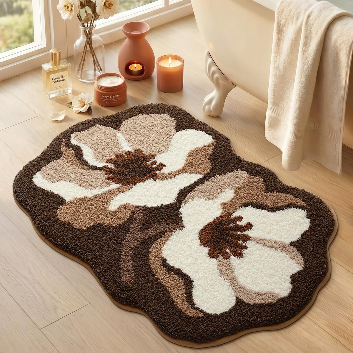LUMI Bathroom Rug Green Leaf, Absorbent Non Slip Bath Mat, 31.5"x47"