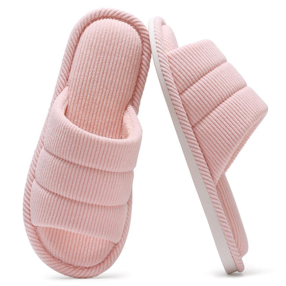 shevalues Terry Cloth Open Toe Slippers for Women Memory Foam House Shoes