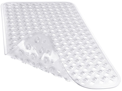 Yimobra Bathtub Mat Non Slip, 35"X16" Shower Mat with Strong Suction Cups & Drain Holes, Long Anti Slip Bath Tub Mat for Inside Shower, Machine Washable Fast Drying, Bathroom Essentials, Clear Blue