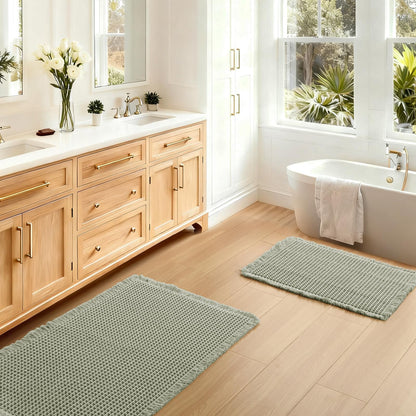 JIUZHEN Set of 2 Waffle Bath Mats Boho Bath Rugs 16"x24"+20"x32", Brown