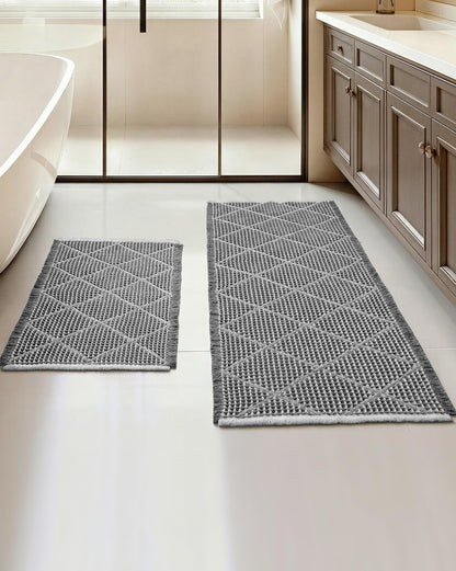 Furicher Waffle Bath Mat Set, Non Slip Bathroom Rugs 2 Piece, Brown & White