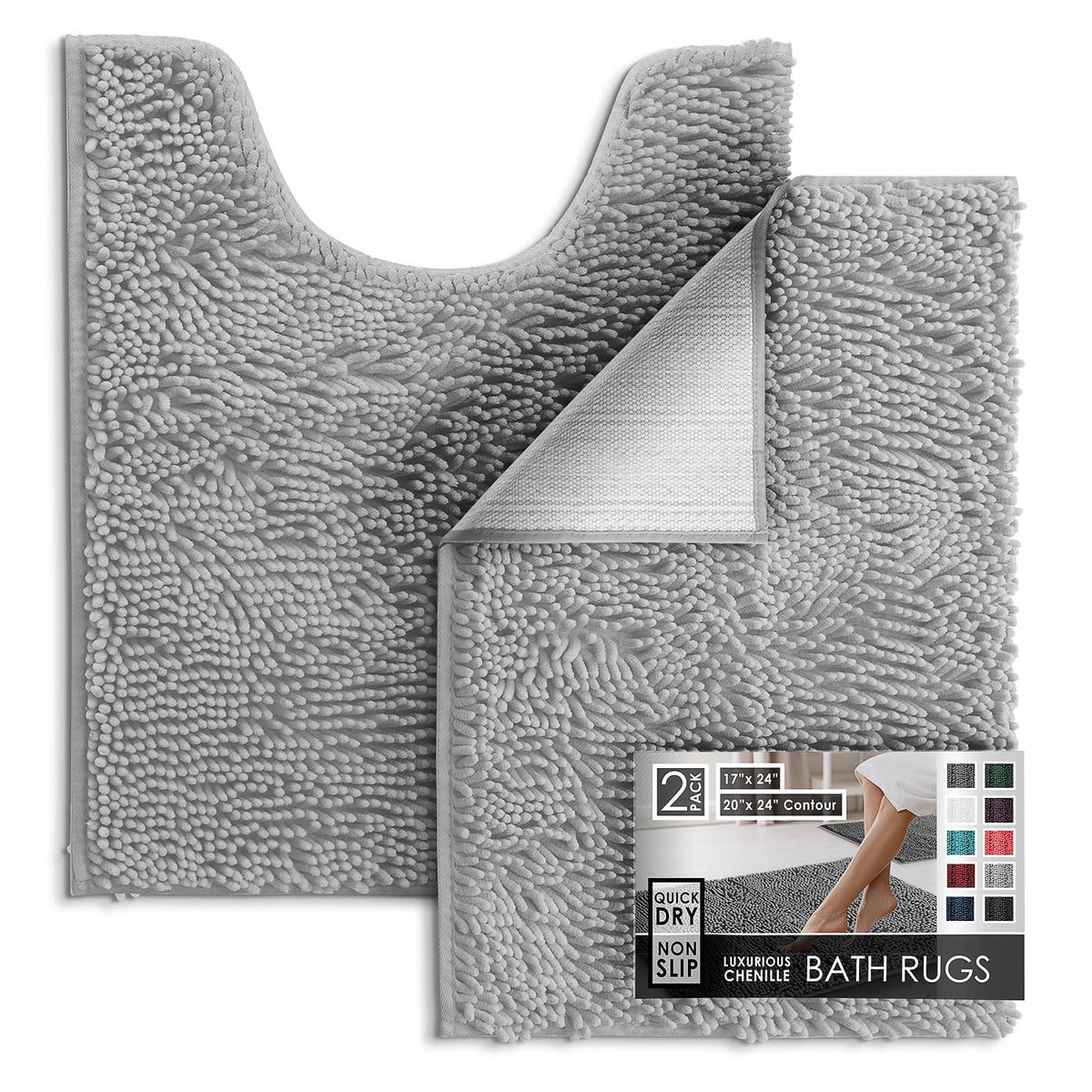 Hearth & Harbor Bathroom Rugs, Chenille Bath Mat - Machine Washable Bath Mats for Bathroom Non-Slip Backing Rubber, Quick Dry Bathroom Mat