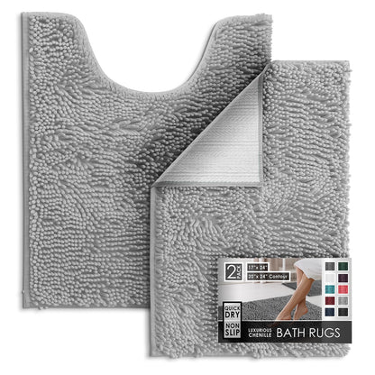 Hearth & Harbor Bathroom Rugs, Chenille Bath Mat - Machine Washable Bath Mats for Bathroom Non-Slip Backing Rubber, Quick Dry Bathroom Mat